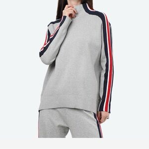 Tommy Hilfiger Maisy mock neck gray Sweater with Red and Blue Stripes